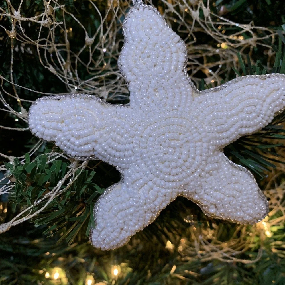 Starfish Shell Pearl Tone Seed Bead Christmas‎ Everyday Ornament